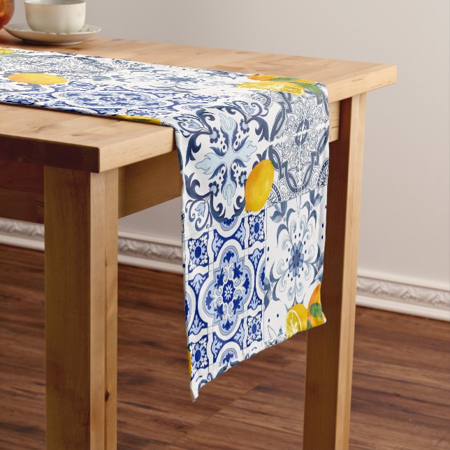 Chemin De Table Court Tuiles portugaises, tuiles bleues, azulejo  (In Situ)