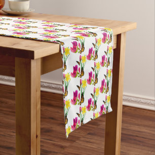 Chemin De Table Court Tulipe rose et jonquilles jaunes  Saison printaniè