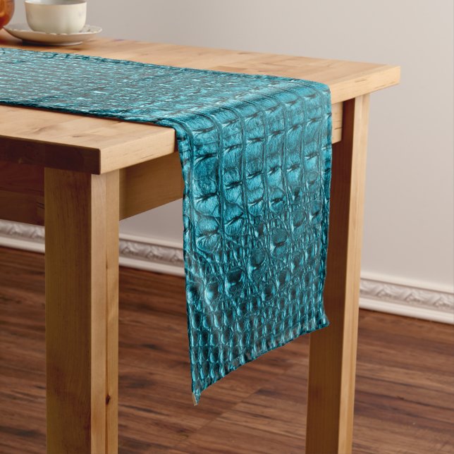 Chemin De Table Court turquoise alligator imprimé bleu aqua bleu (In Situ)