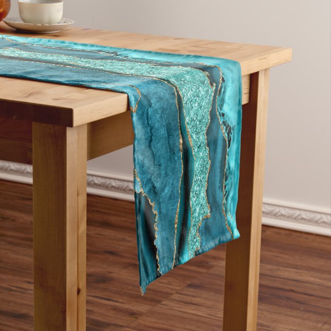 Chemin De Table Court Turquoise Blue Gold Parties scintillant Turquoise  (In Situ)