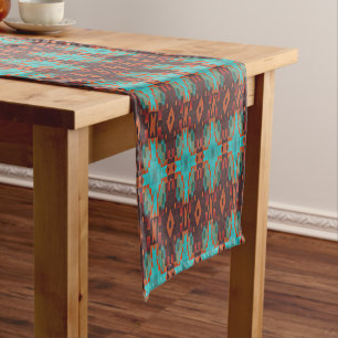Chemin De Table Court Turquoise Sarcelle Orange Rouge Look Éclectique Et