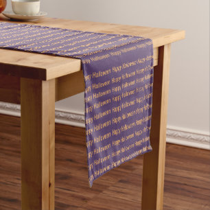 Chemin De Table Court Typographie violette orange Joyeux Halloween