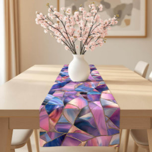 Chemin De Table Court Un motif de verre coloré tons violets luxueux
