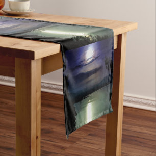 Chemin De Table Court Une Pleine lune Reflétant L'Art Nautique Egéen