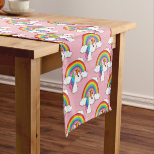 Chemin De Table Court Unicorne et arc-en-ciel avec nuages Kawaii