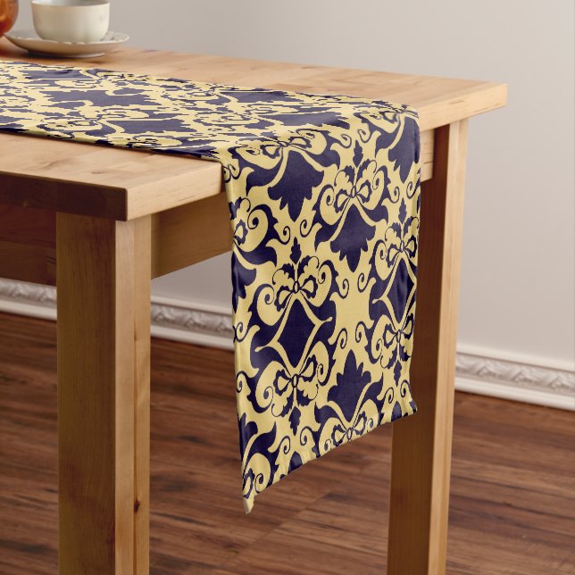 Chemin De Table Court Vaches Damask de la crème marine (In Situ)
