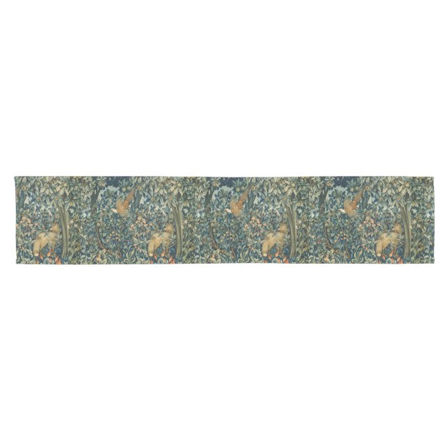 Chemin De Table Court VERDURE, ANIMAUX FORESTIERS Pheasant, Fox, Vert Fl (Horizontal)