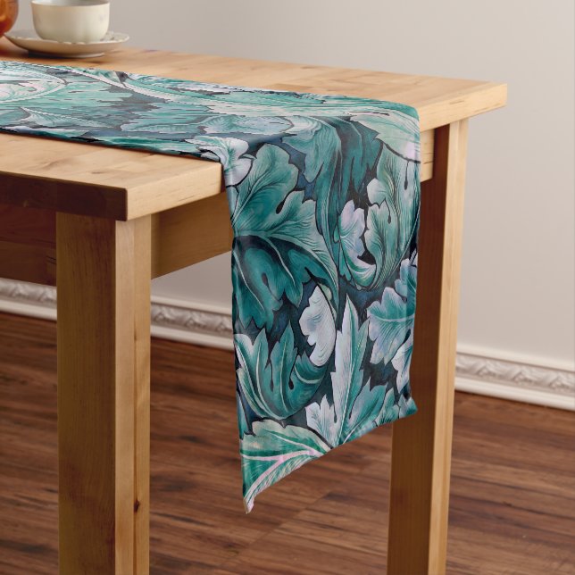 Chemin De Table Court Vert et Turquoise Feuilles Morris (In Situ)
