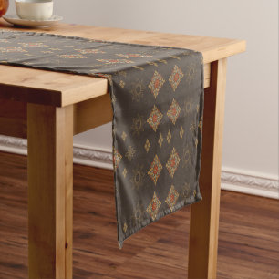 Chemin De Table Court Vibrations Rétro Marron et Or