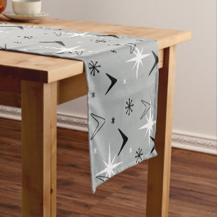 Chemin De Table Court Vintage des années 1950 Boomerangs and Stars Grey