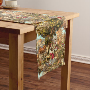 Chemin De Table Court Vintage époque victorienne 1890 Scènes pastorales