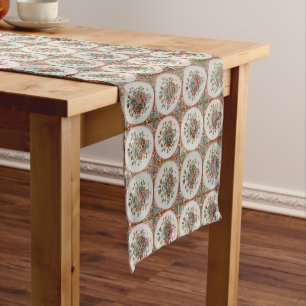 Chemin De Table Court Vintage Floral Terracotta Carreaux Motif
