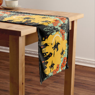 Chemin De Table Court Vintage Halloween Flying Witch Tabler Runner