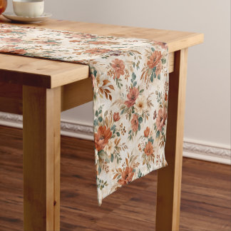 Chemin De Table Court Vintage Terracotta Wildflower Bouquet Pattern