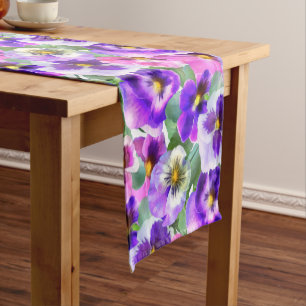 Chemin De Table Court Violets colorés Pansy Flower Motif