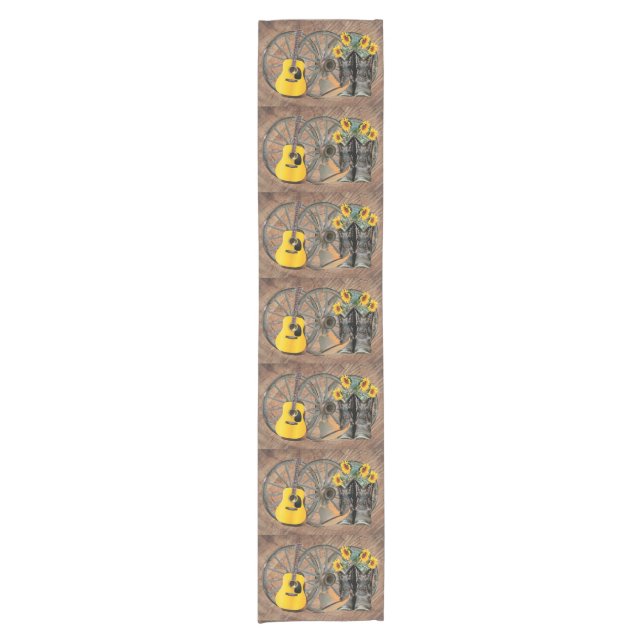 Chemin De Table Court Western Wagon Wheel Guitar Cowboy bottes tournesol (Devant)