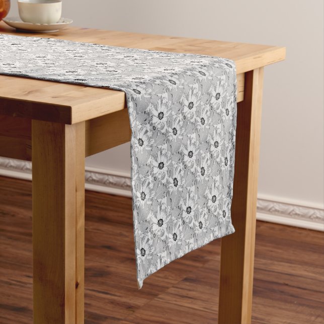 Chemin De Table Court White flowers on light gray. (In Situ)