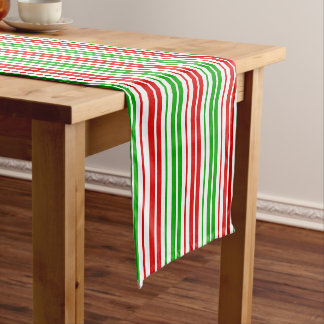 Chemin De Table Court White Red Green Stripes Pattern  
