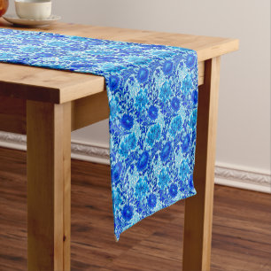 Chemin De Table Court William Morris Chrysanthemums Nuances de Denim Blu