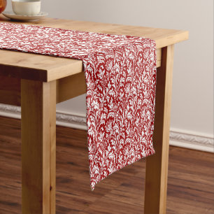 Chemin De Table Court William Morris Thistle Damask, Rouge foncé et blan