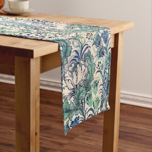 Chemin De Table Court William Morris Vert Crème Turquoise Motif Floral