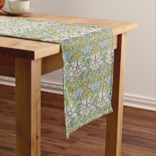 Chemin De Table Court William Morris Vintage Floral rose Myrtle vert