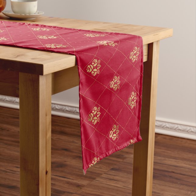 Chemin De Table Court Wonderland Red Queen Alice Red Heart  (In Situ)