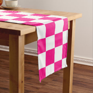 Chemin De Table Long à damiers carré chaud rose blanc rétro géométrique