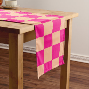 Chemin De Table Long à damiers carré pêche rose chaud rétro géométrique