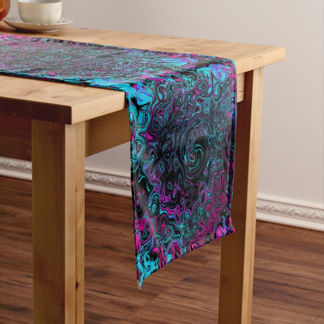 Chemin De Table Long Aqua Magenta et Abstrait noir (In Situ)