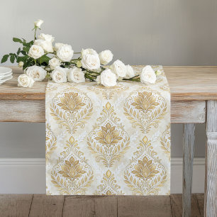 Chemin De Table Long Aquarelle ivoire beige vintage