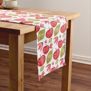 Chemin De Table Long Aquarelle Motif Apple peinte à la main