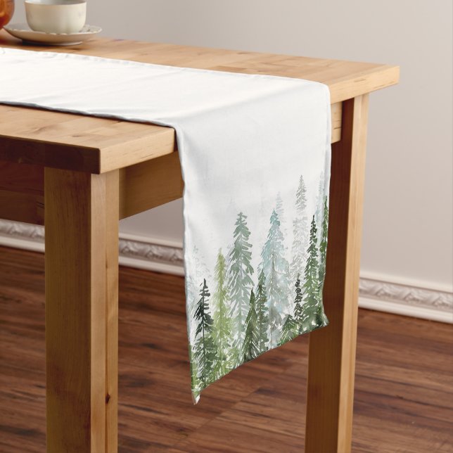 Chemin De Table Long Aquarelle Pine Arbres (In Situ)