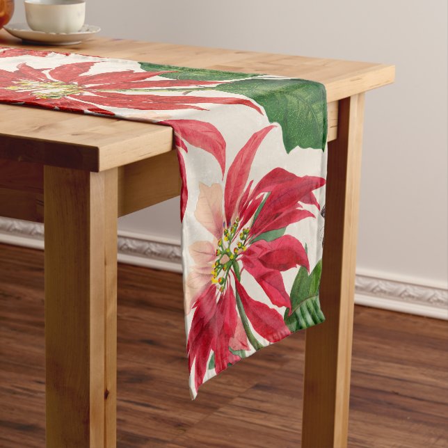 Chemin De Table Long Aquarelle rouge rustique Poinsettia Flore Verdure (In Situ)