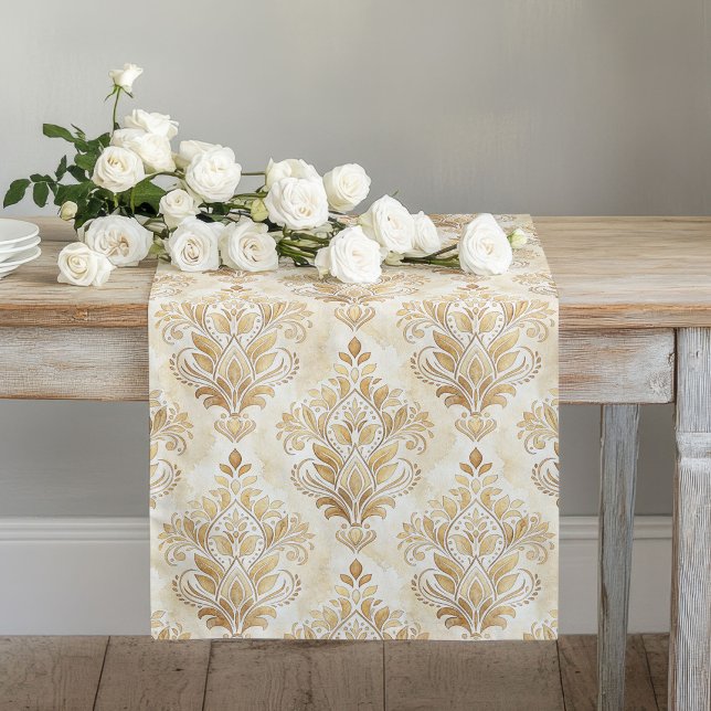 Chemin De Table Long Aquarelle subtile Damask Runner Table Déco Raffiné (Subtle Watercolor Damask Runner Refined Table Deco)