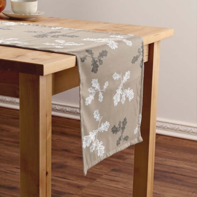 Chemin De Table Long Automne Foliing Feuille Brown Taupe Motif (In Situ)