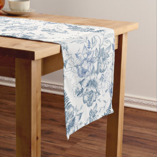 Chemin De Table Long Automne Respiration Luxe Fleur Bleue Motif sans co