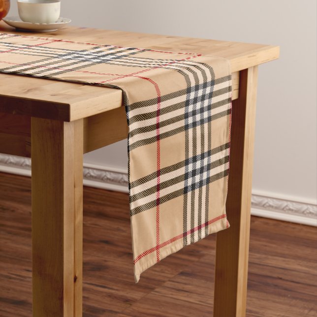 Chemin De Table Long Base Chic Tan Chaud Blanc Noir Brown Tartan (In Situ)
