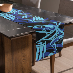 Chemin De Table Long Black Blue Haida Eagle Thunder Bird Art autochtone