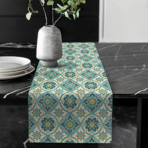 Chemin De Table Long Bleu et blanc Carrelage méditerranéen Accent