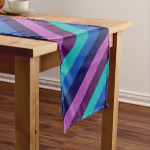 Chemin De Table Long Bleu pourpre Turquoise rayures Grande Table Runer
