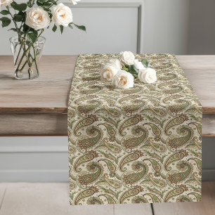 Chemin De Table Long Boho Earthy Paisley Imprimer Détails Sage Green Br
