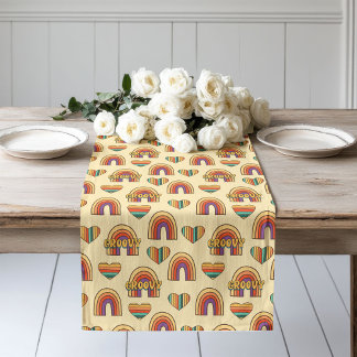 Chemin De Table Long Boho Groovy Runner Colorful Pastel Table Art