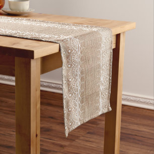 Chemin De Table Long Bracelet et dentelle blanche Imprimer Longueur Tab