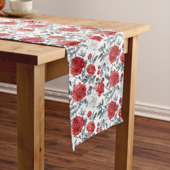 Chemin De Table Long Charme de Toile Rouge - Appel Floral Classique (In Situ)