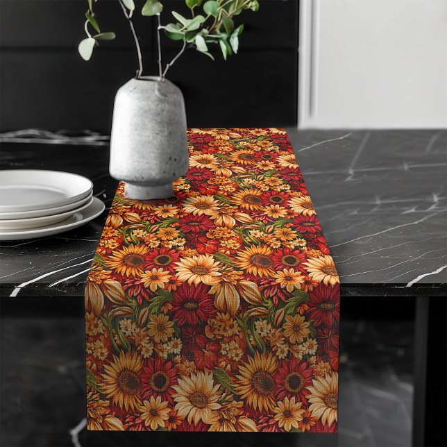 Chemin De Table Long Citrouilles de récolte d'automne et coureur de tab (Autumn Harvest Pumpkins & Blooms Table Runner)