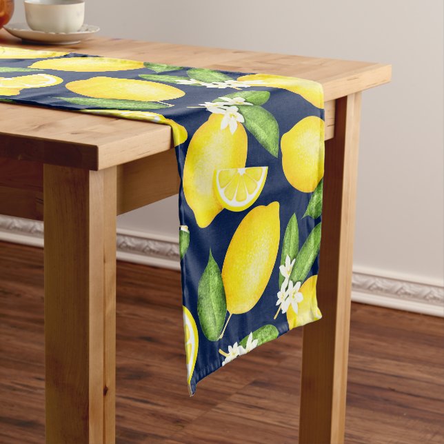 Chemin De Table Long Citrus Botanique Citron bleu marine (In Situ)