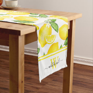 Chemin De Table Long Citrus Citron Botanique Élégant Monogramme