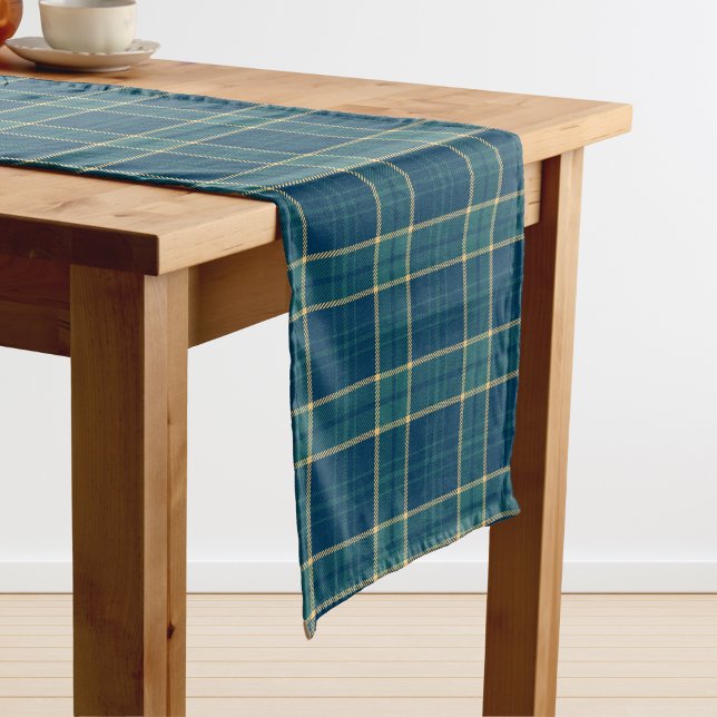 Chemin De Table Long Classic Dark Blue Green Gold Tartan Plaid  (Créateur téléchargé)