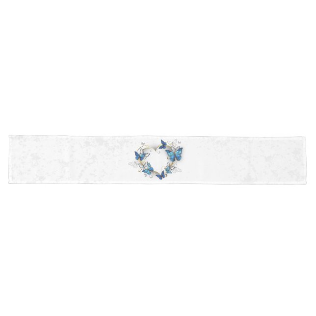 Chemin De Table Long Coeur bijoux avec papillons Morpho (Horizontal)